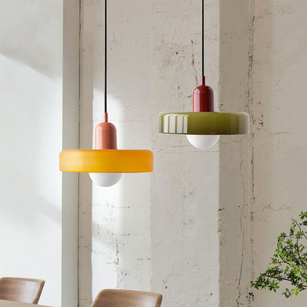 Retro Pendant Lamp with Wide Glass Shade and Globe Bulb