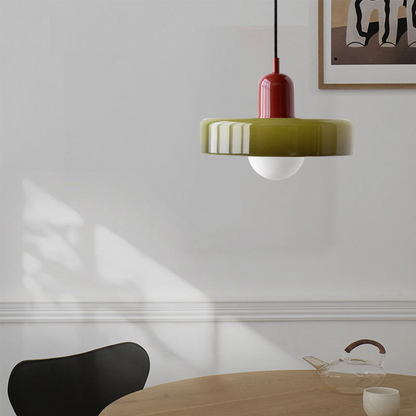 Retro Pendant Lamp with Wide Glass Shade and Globe Bulb