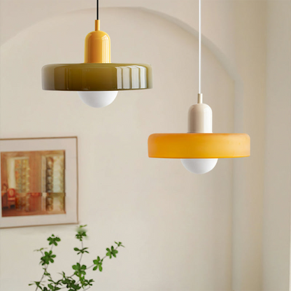 Retro Pendant Lamp with Wide Glass Shade and Globe Bulb