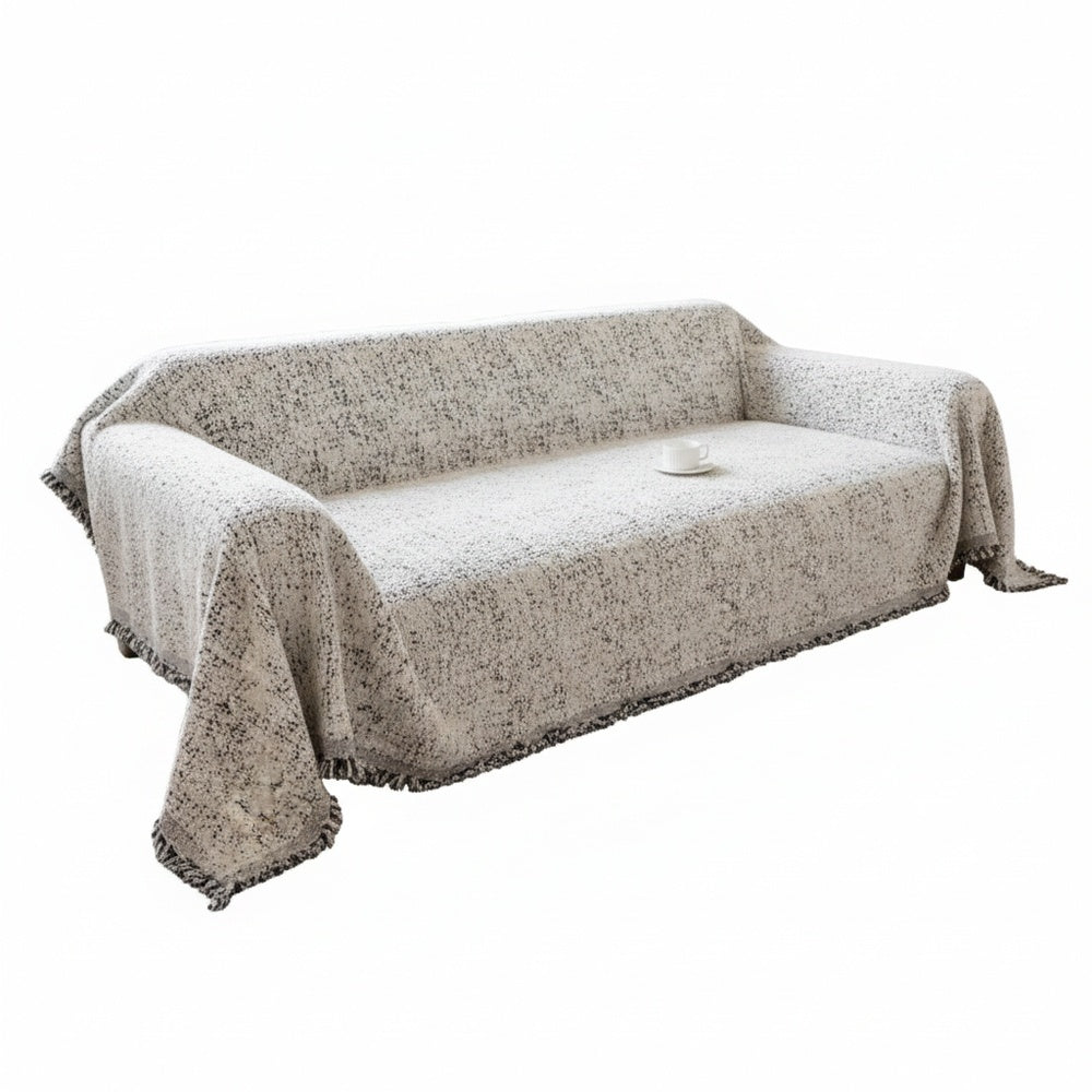 Reversible Sofa Cover Throw with Tassel Fringe and Boho Speckle Pattern