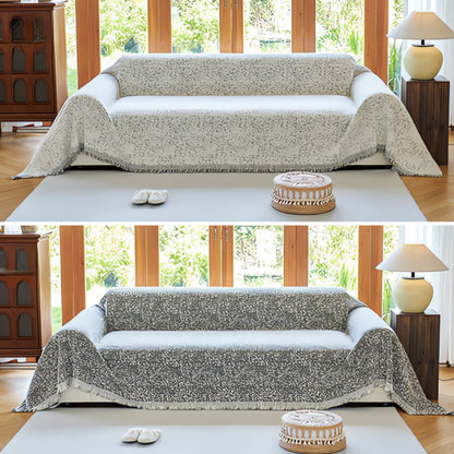 Reversible Sofa Cover Throw with Tassel Fringe and Boho Speckle Pattern