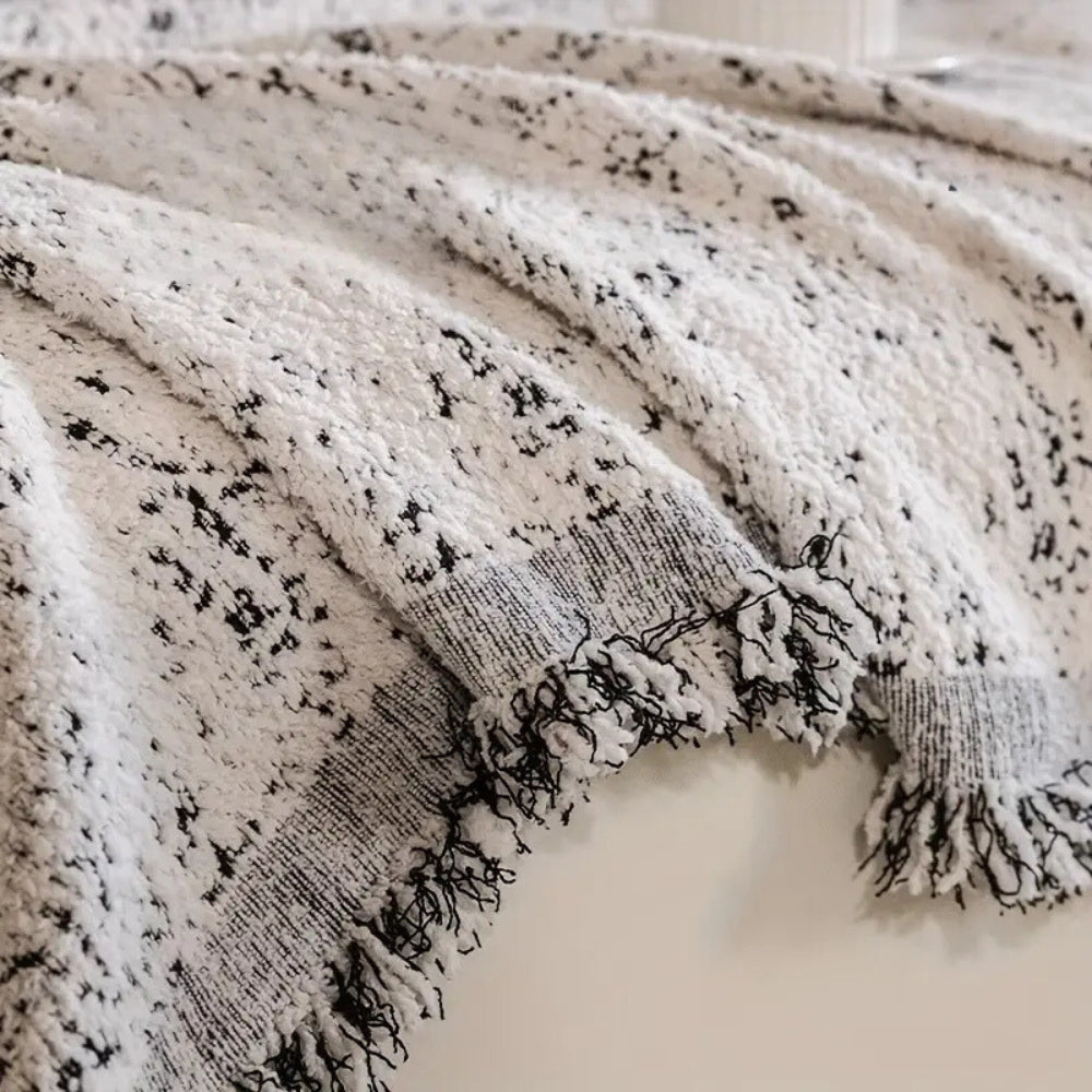 Reversible Sofa Cover Throw with Tassel Fringe and Boho Speckle Pattern