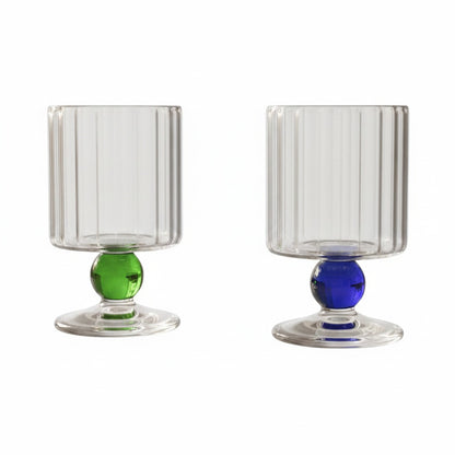 Ribbed Glass Goblet with Colored Ball Stem for Wine and Cocktails