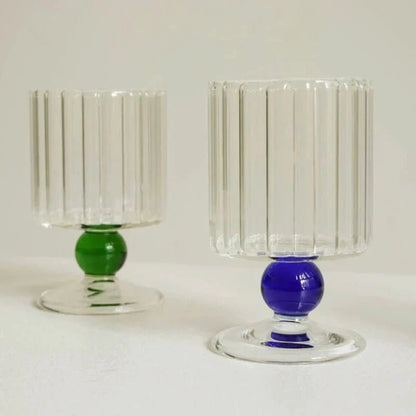 Ribbed Glass Goblet with Colored Ball Stem for Wine and Cocktails