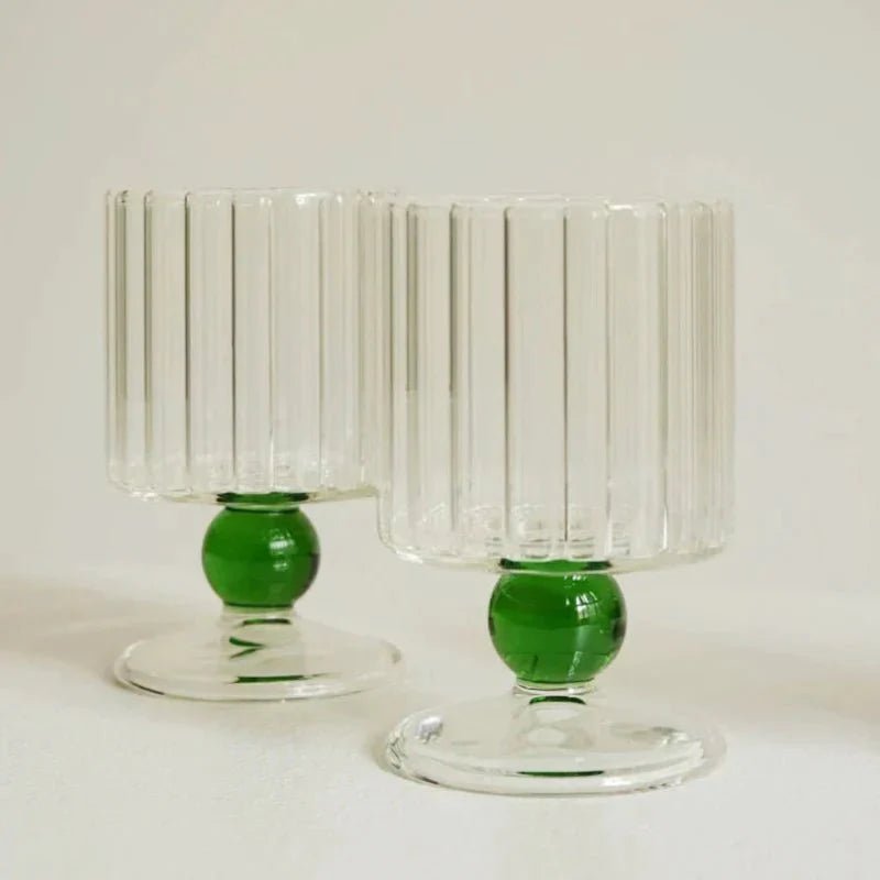 Ribbed Glass Goblet with Colored Ball Stem for Wine and Cocktails