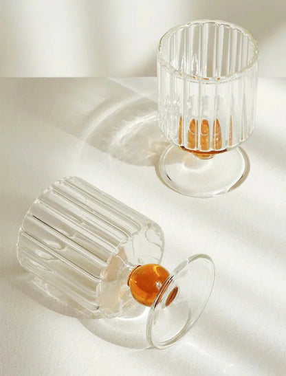 Ribbed Glass Goblet with Colored Ball Stem for Wine and Cocktails