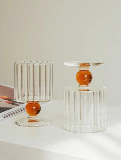 Ribbed Glass Goblet with Colored Ball Stem for Wine and Cocktails