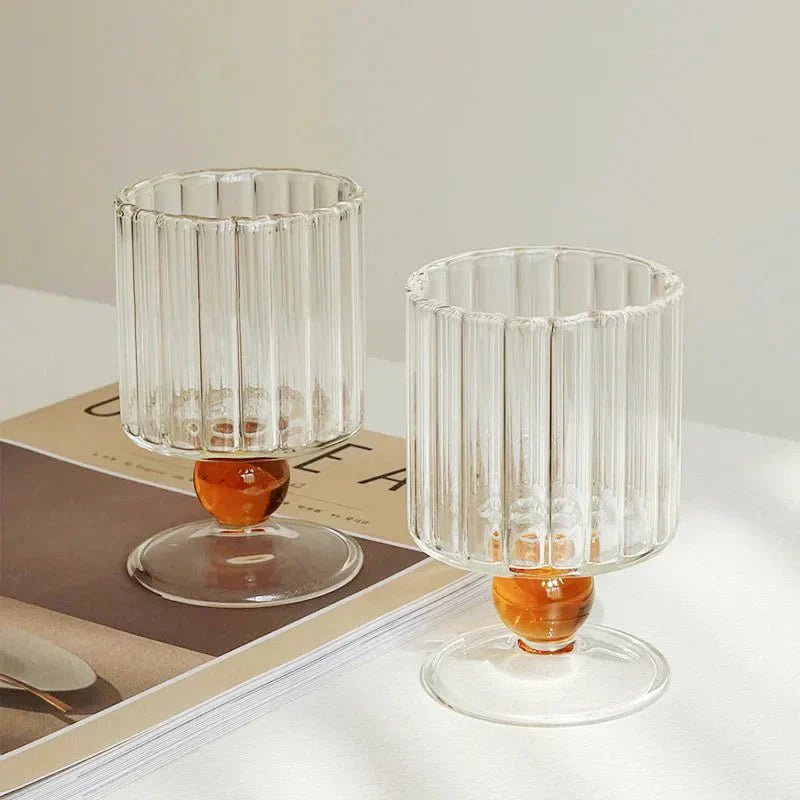 Ribbed Glass Goblet with Colored Ball Stem for Wine and Cocktails