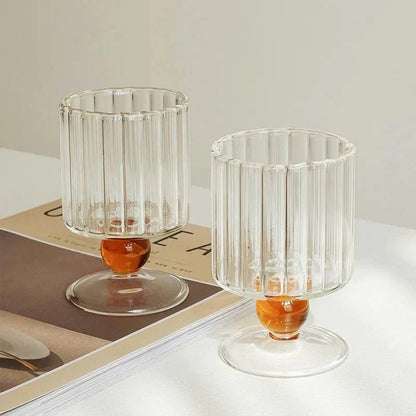 Ribbed Glass Goblet with Colored Ball Stem for Wine and Cocktails