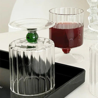 Ribbed Glass Goblet with Colored Ball Stem for Wine and Cocktails