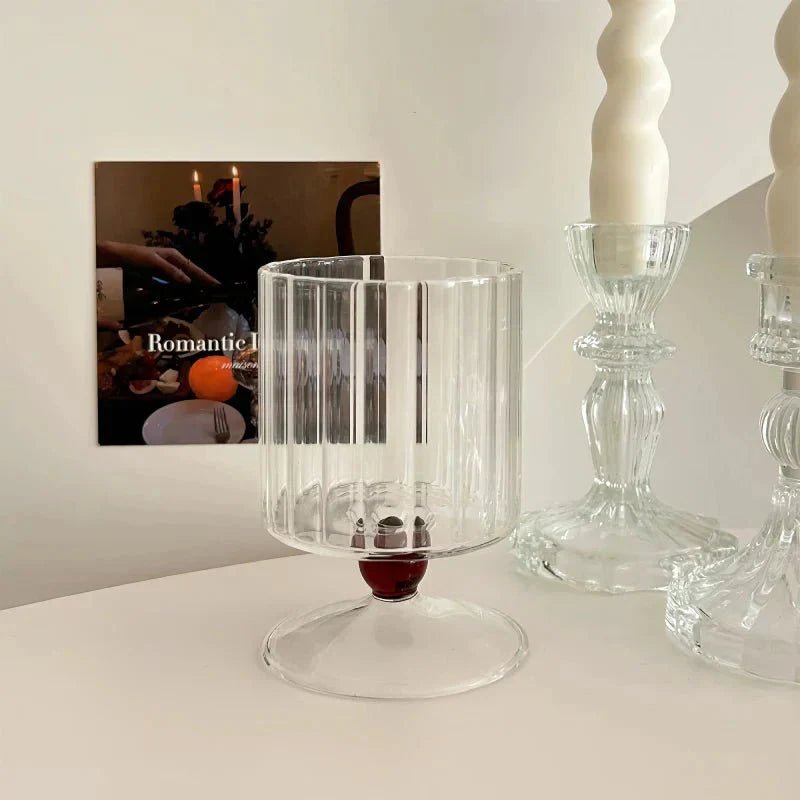 Ribbed Glass Goblet with Colored Ball Stem for Wine and Cocktails