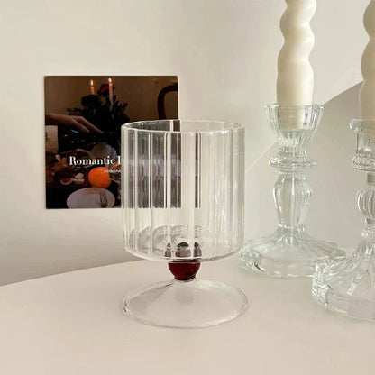Ribbed Glass Goblet with Colored Ball Stem for Wine and Cocktails