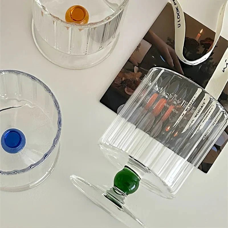Ribbed Glass Goblet with Colored Ball Stem for Wine and Cocktails