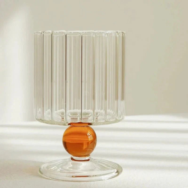 Ribbed Glass Goblet with Colored Ball Stem for Wine and Cocktails