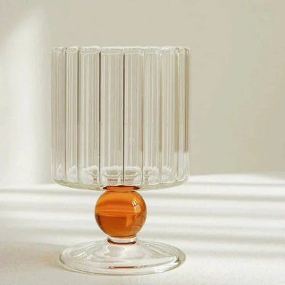 Ribbed Glass Goblet with Colored Ball Stem for Wine and Cocktails
