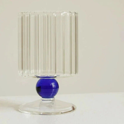 Ribbed Glass Goblet with Colored Ball Stem for Wine and Cocktails