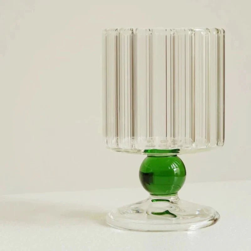 Ribbed Glass Goblet with Colored Ball Stem for Wine and Cocktails