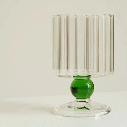Ribbed Glass Goblet with Colored Ball Stem for Wine and Cocktails