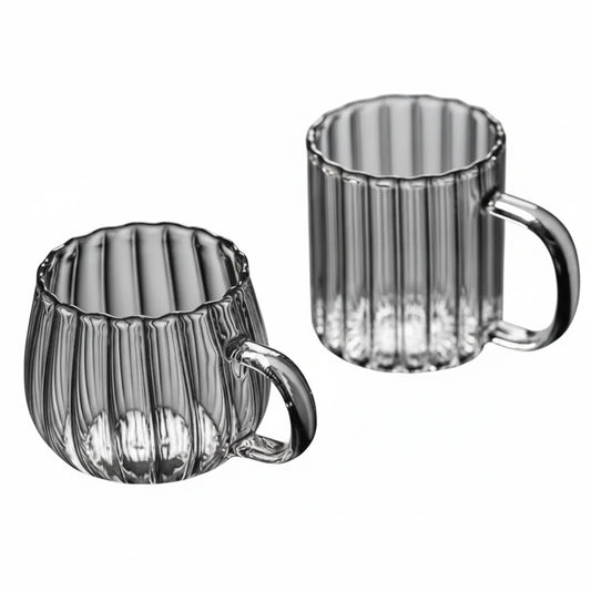 Ribbed Glass Mug with Ruffle Rim for Coffee and Tea