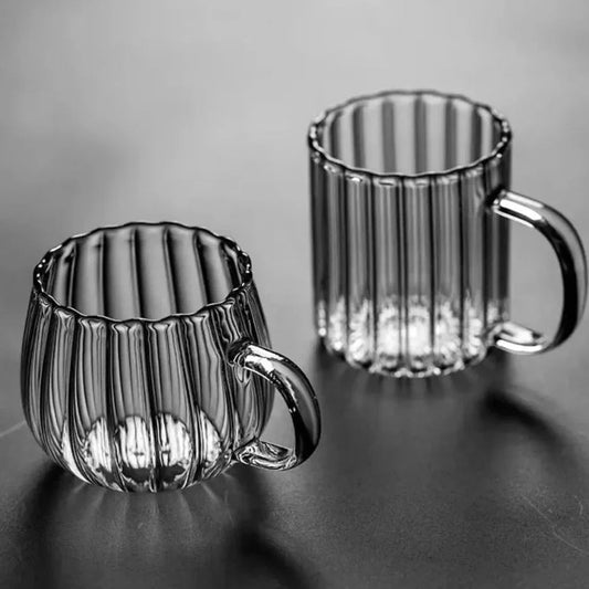 Ribbed Glass Mug with Ruffle Rim for Coffee and Tea