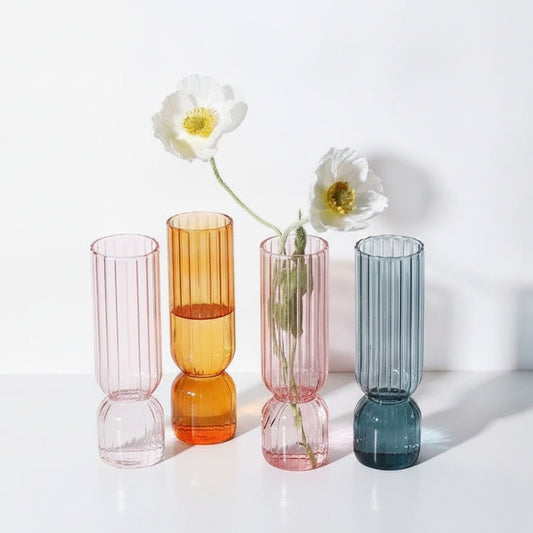 Ribbed Glass Vase with Sculptural Base in Scandinavian Style