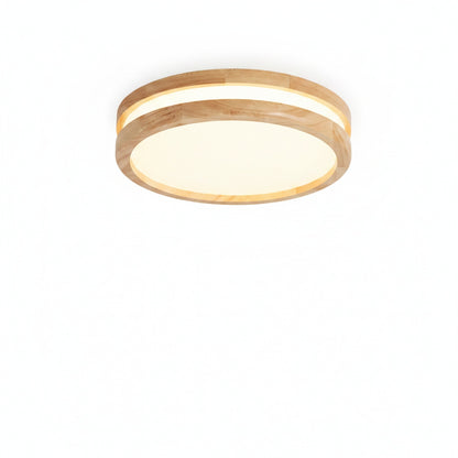 Round LED Ceiling Light Scandinavian Style with Wood Ring Frame