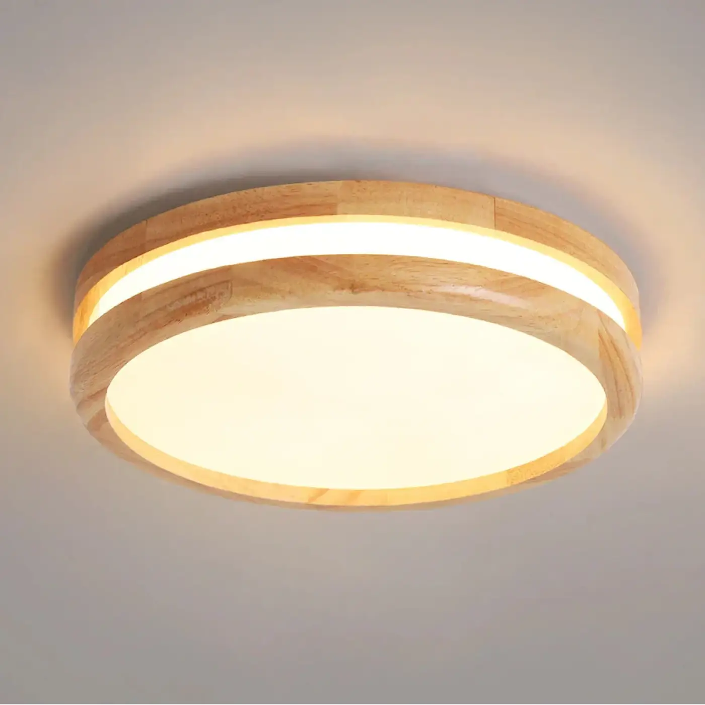 Round LED Ceiling Light Scandinavian Style with Wood Ring Frame