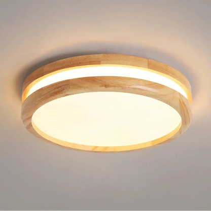 Round LED Ceiling Light Scandinavian Style with Wood Ring Frame
