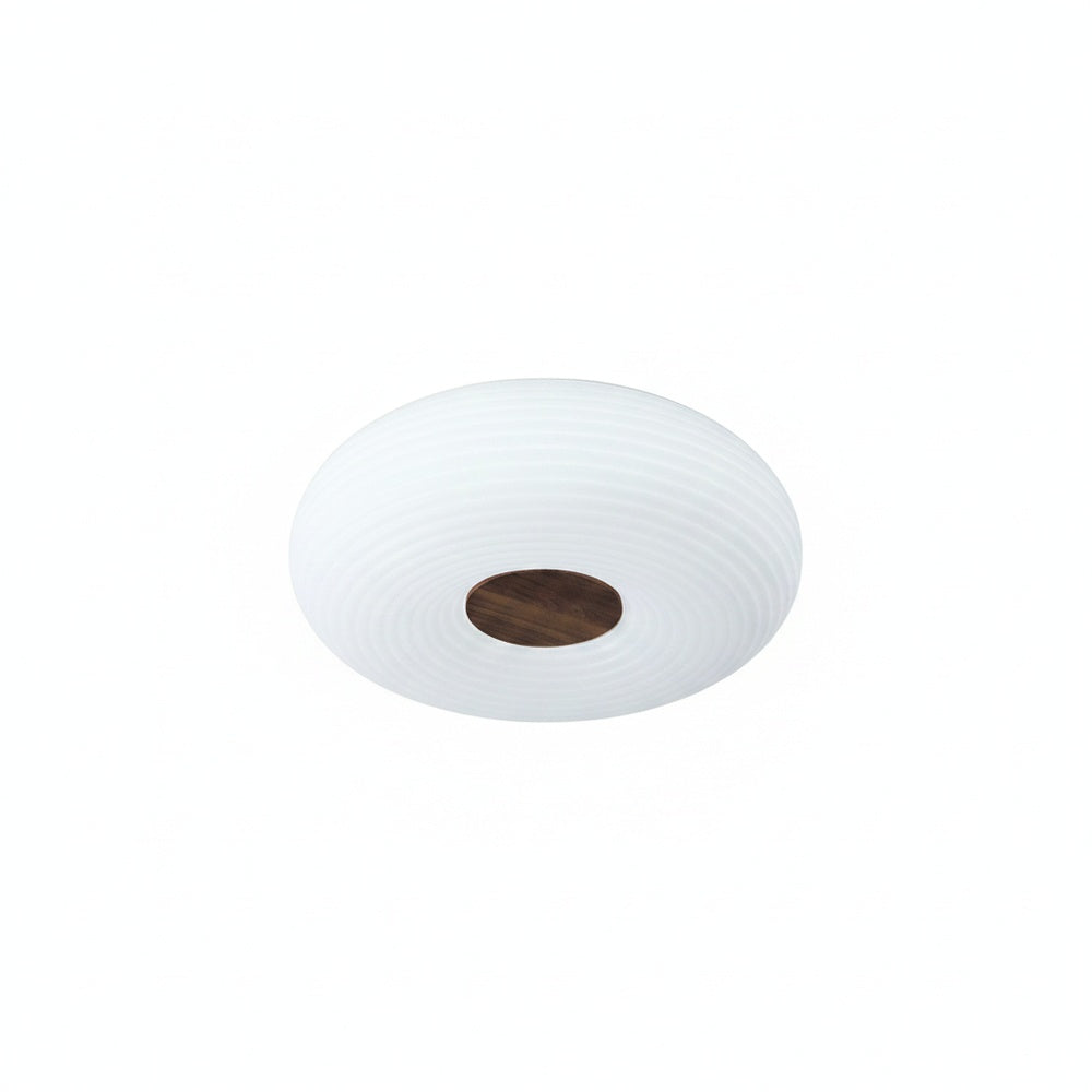 Round LED Ceiling Light Scandinavian with Ripple Shade and Wood Detail