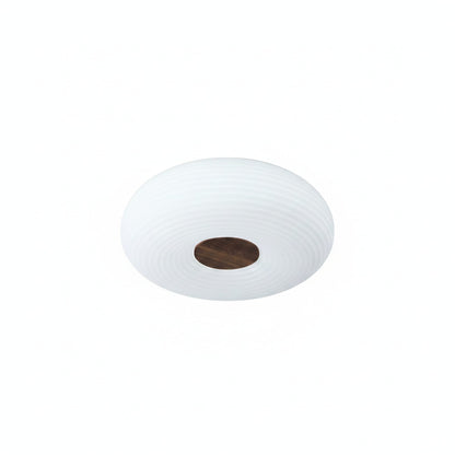 Round LED Ceiling Light Scandinavian with Ripple Shade and Wood Detail