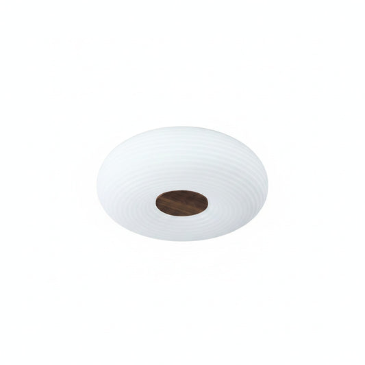 Round LED Ceiling Light Scandinavian with Ripple Shade and Wood Detail