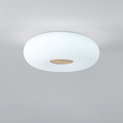 Round LED Ceiling Light Scandinavian with Ripple Shade and Wood Detail