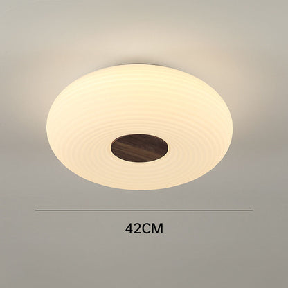 Round LED Ceiling Light Scandinavian with Ripple Shade and Wood Detail