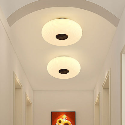 Round LED Ceiling Light Scandinavian with Ripple Shade and Wood Detail