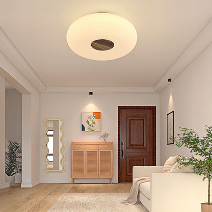 Round LED Ceiling Light Scandinavian with Ripple Shade and Wood Detail