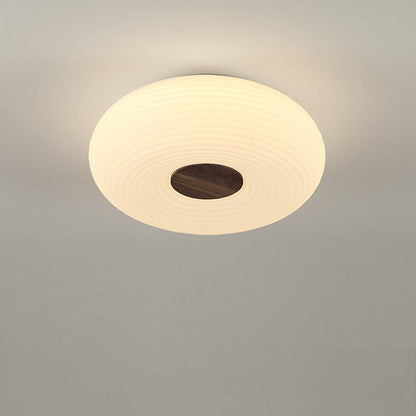 Round LED Ceiling Light Scandinavian with Ripple Shade and Wood Detail