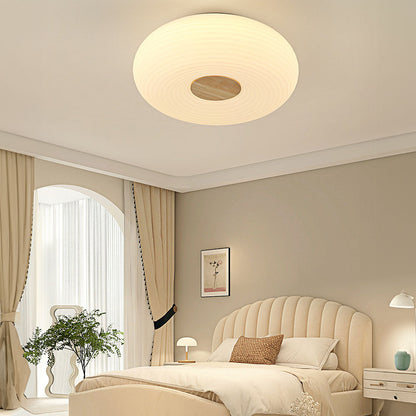 Round LED Ceiling Light Scandinavian with Ripple Shade and Wood Detail