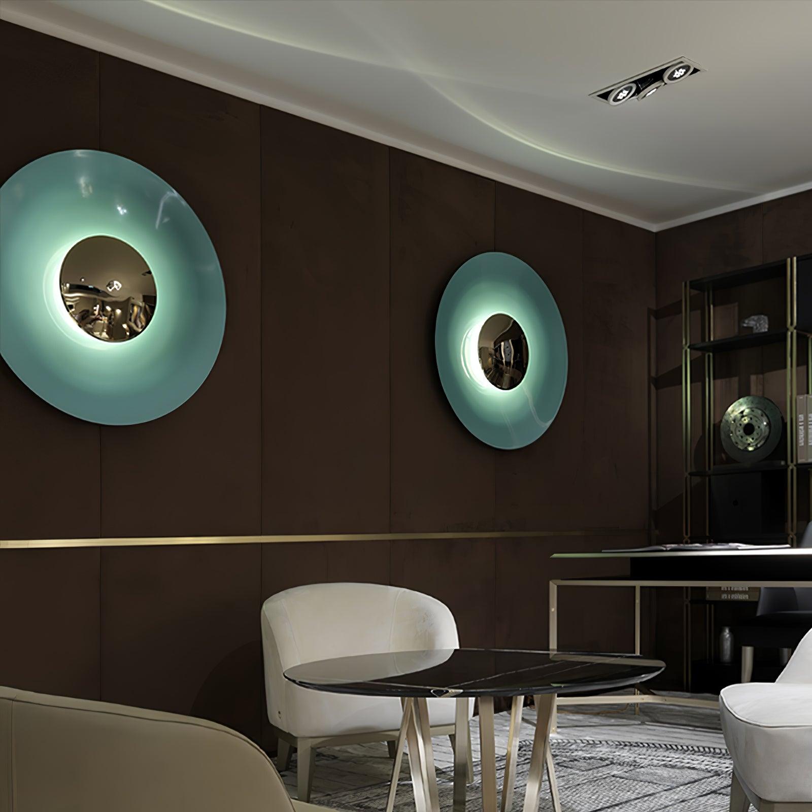 Round Wall Lamp Modern Minimalist with Integrated LED and Convex Mirror Centre