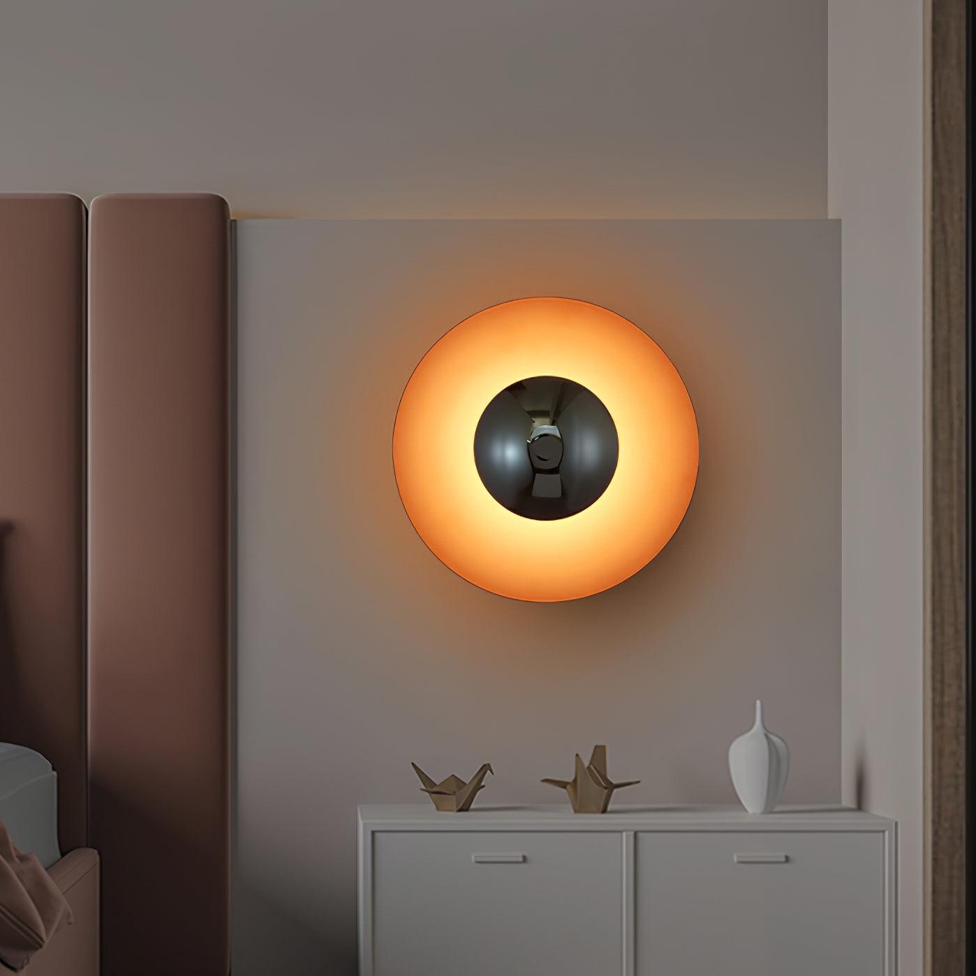 Round Wall Lamp Modern Minimalist with Integrated LED and Convex Mirror Centre