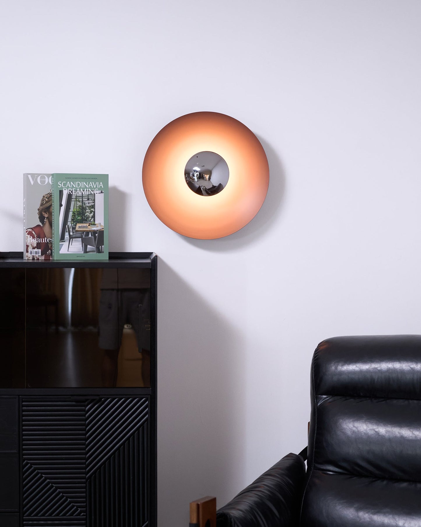 Round Wall Lamp Modern Minimalist with Integrated LED and Convex Mirror Centre