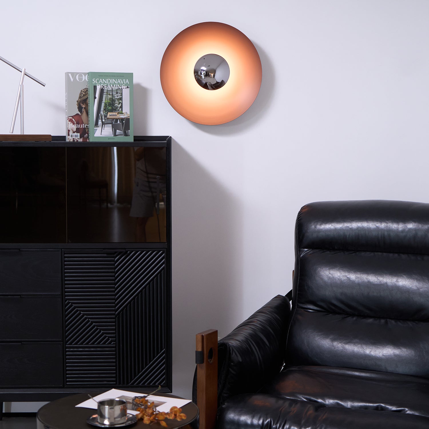 Round Wall Lamp Modern Minimalist with Integrated LED and Convex Mirror Centre