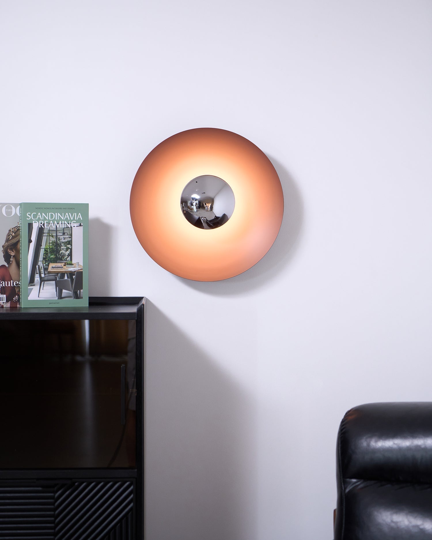 Round Wall Lamp Modern Minimalist with Integrated LED and Convex Mirror Centre
