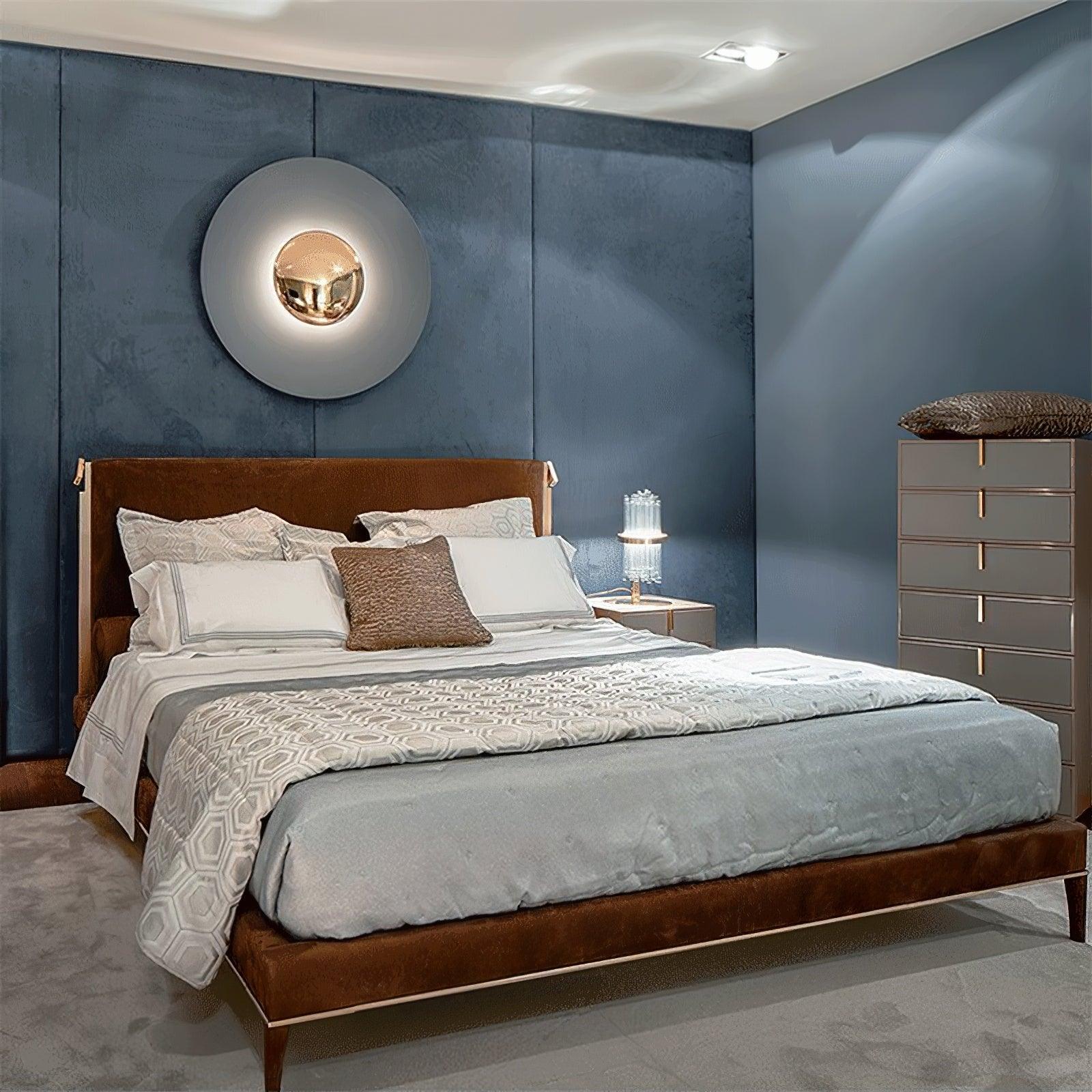 Round Wall Lamp Modern Minimalist with Integrated LED and Convex Mirror Centre