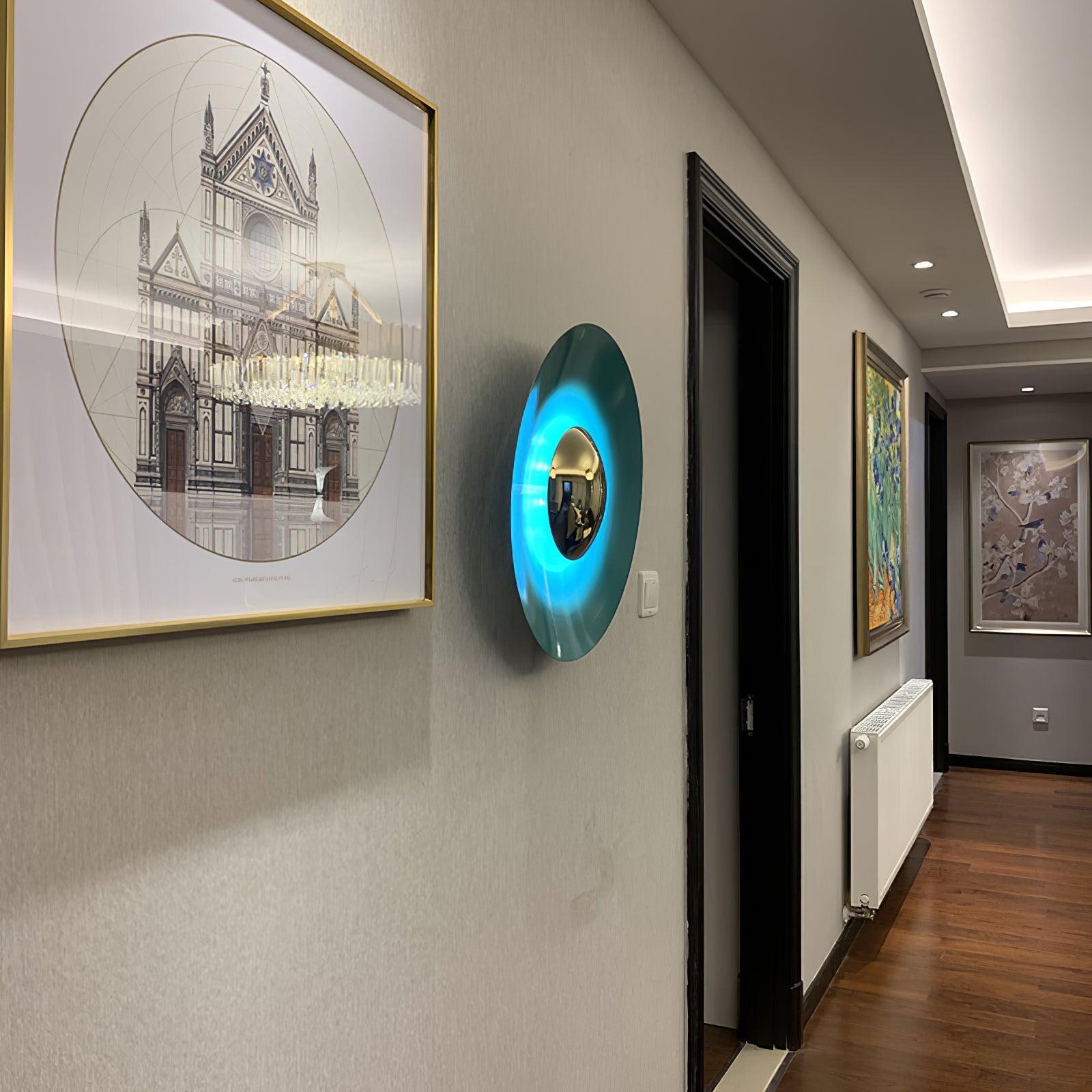 Round Wall Lamp Modern Minimalist with Integrated LED and Convex Mirror Centre