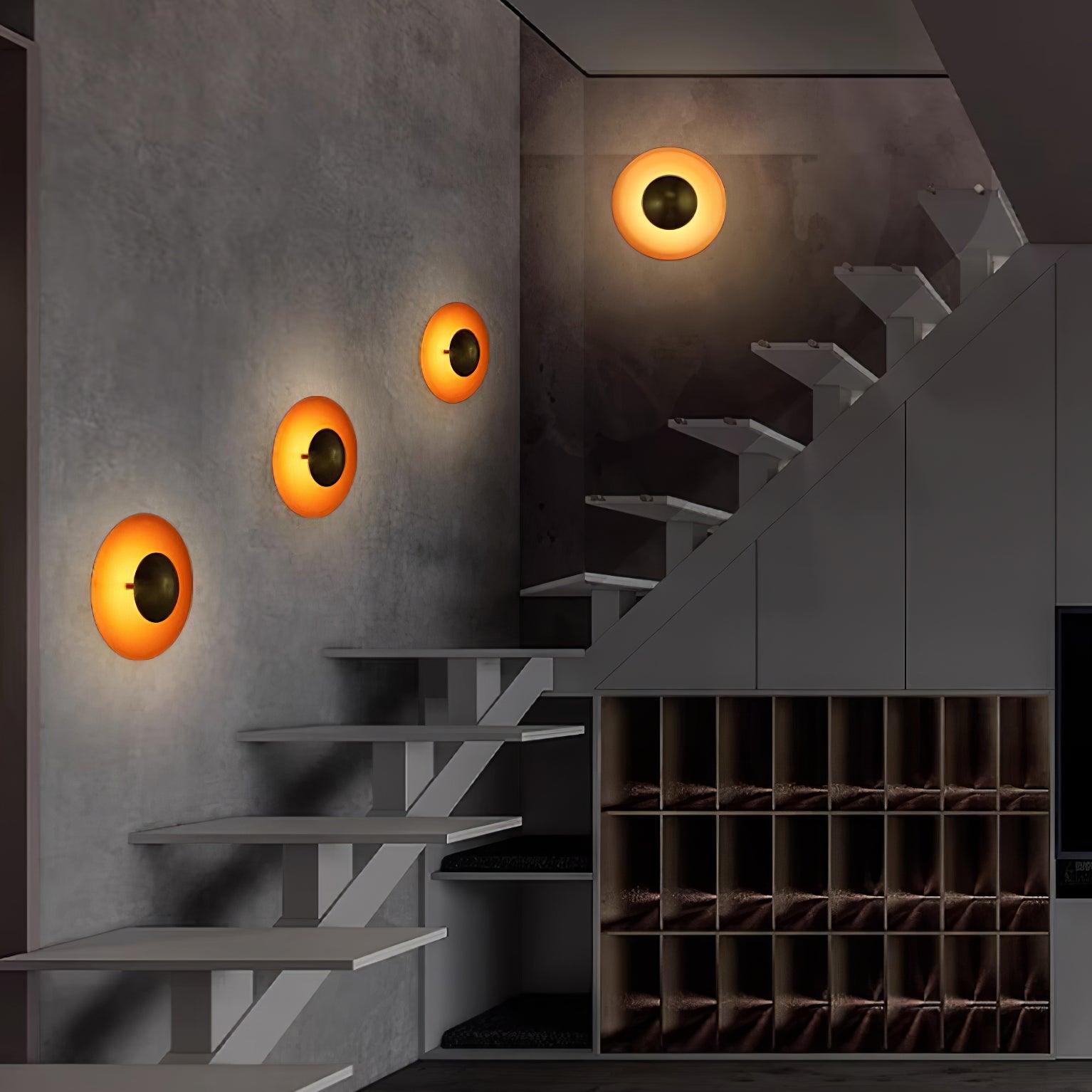 Round Wall Lamp Modern Minimalist with Integrated LED and Convex Mirror Centre