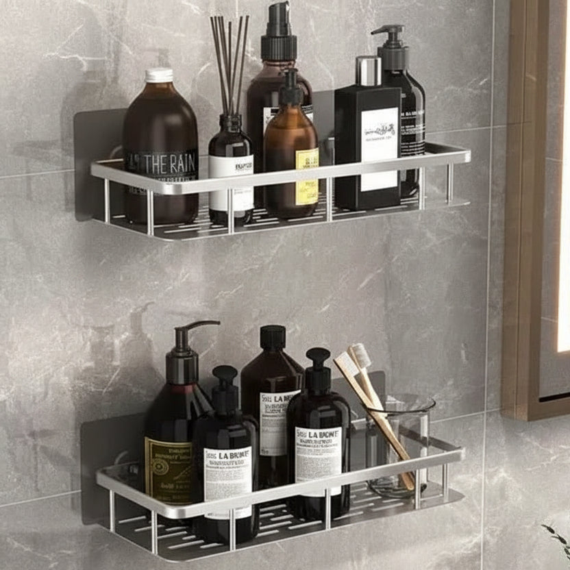 Scandinavian Bathroom Wall Shelf with Drill-Free Adhesive Mounting