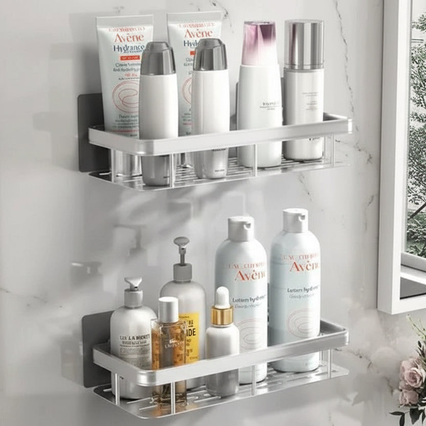 Scandinavian Bathroom Wall Shelf with Drill-Free Adhesive Mounting
