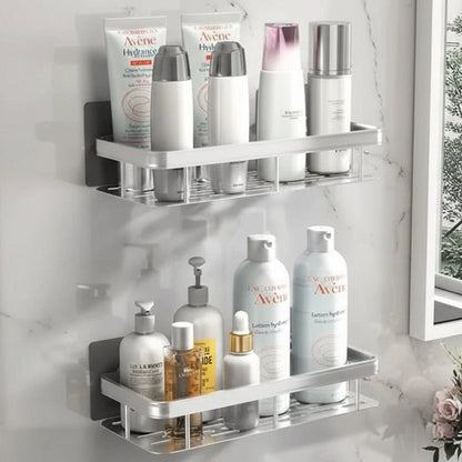 Scandinavian Bathroom Wall Shelf with Drill-Free Adhesive Mounting