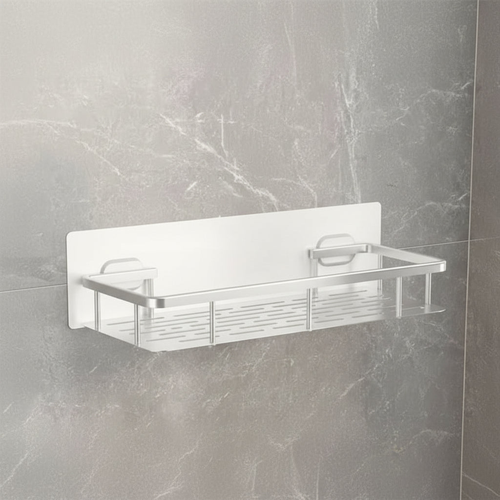 Scandinavian Bathroom Wall Shelf with Drill-Free Adhesive Mounting