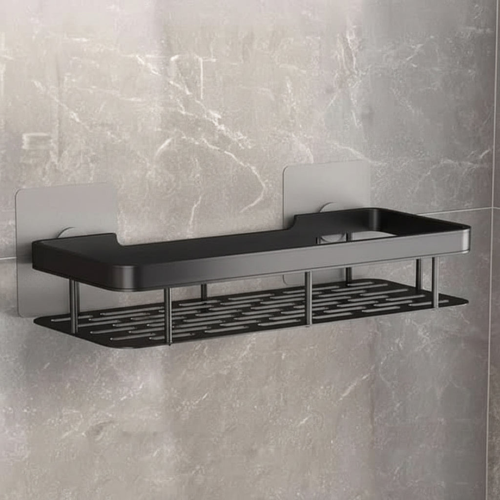 Scandinavian Bathroom Wall Shelf with Drill-Free Adhesive Mounting
